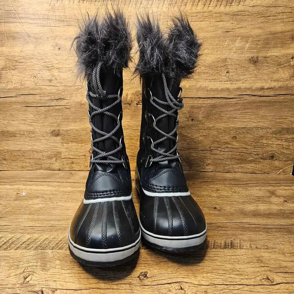 Sorel Joan of Artic Black Waterproof Faux Fur removable line winter boots sz 6